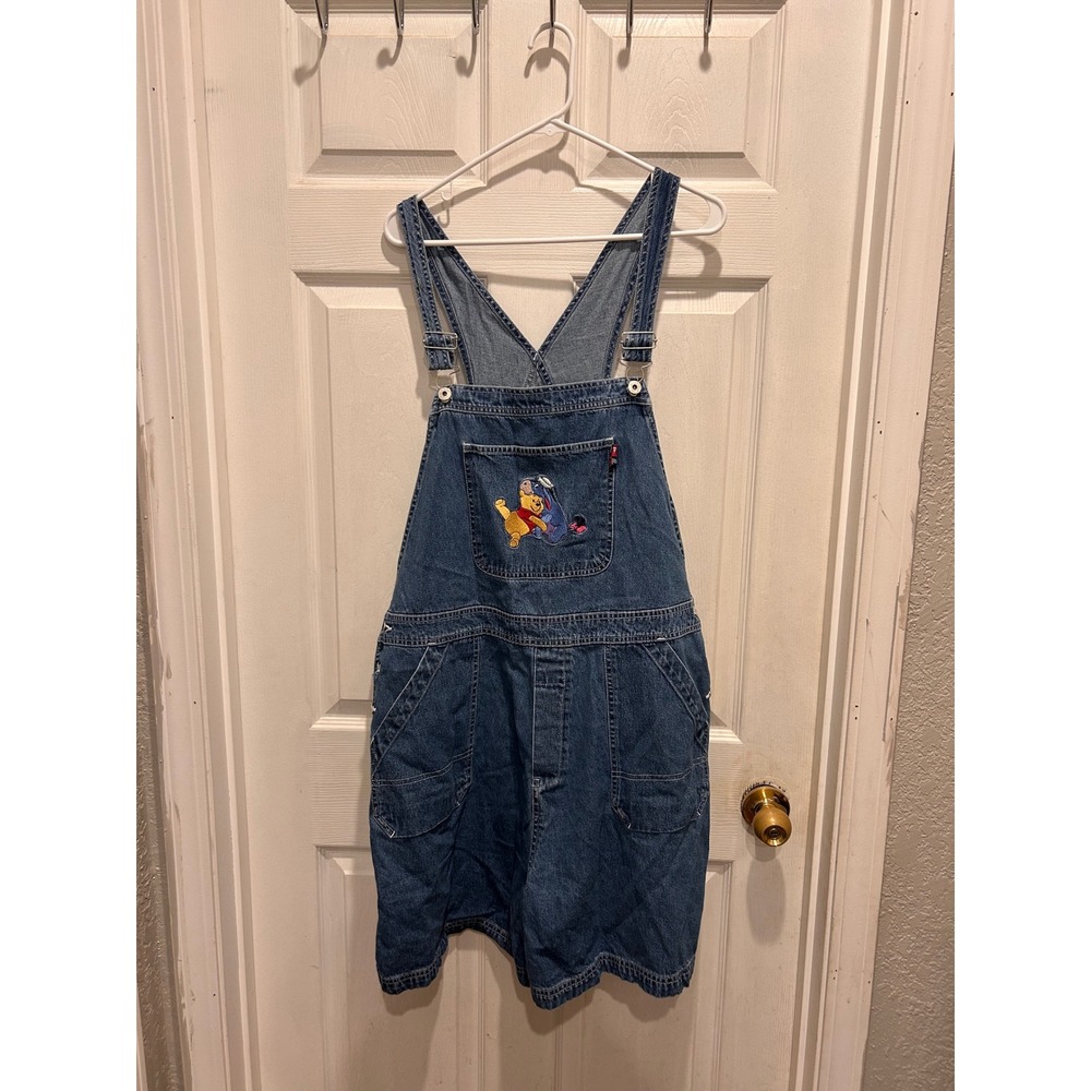 Vintage Disney Plus Winnie the Pooh Eeyore Denim‎ Shortall Overalls 22W Nautical